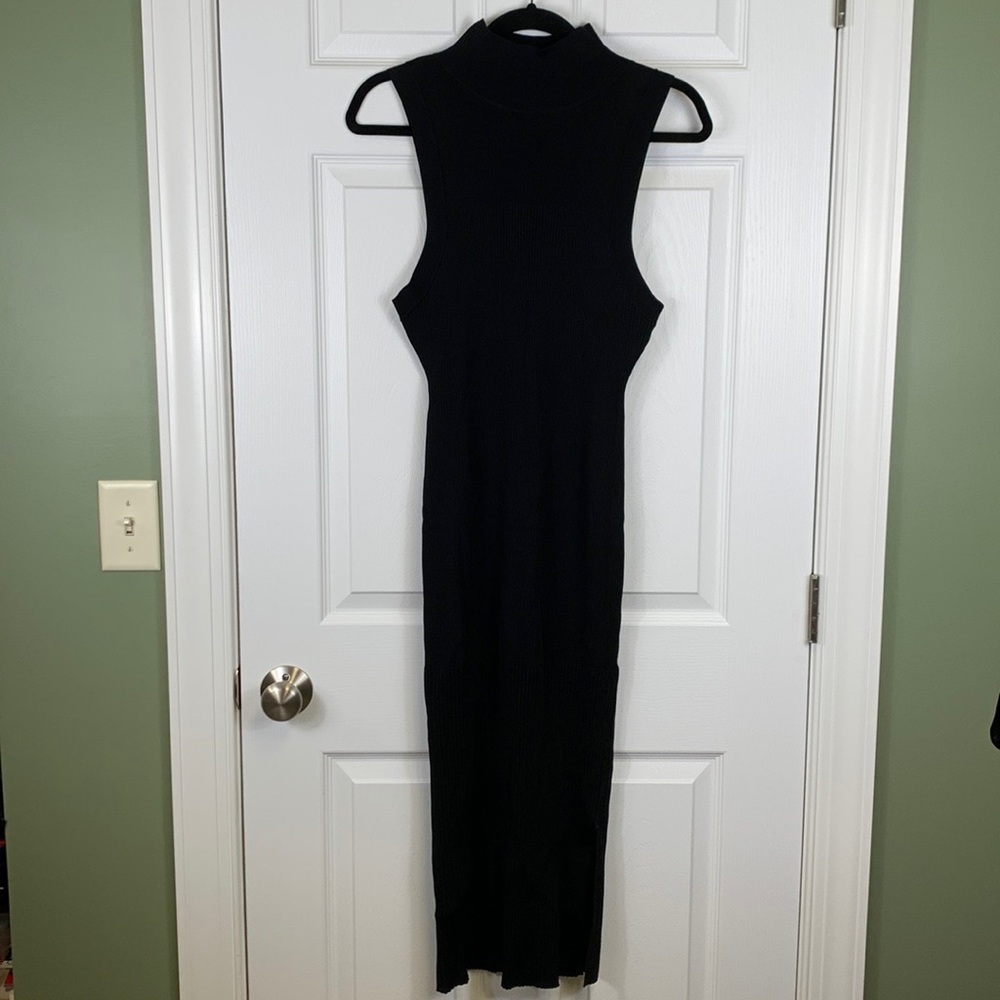 NWOT Good American black ribbed knit turtleneck midi dress sz 3/4 - Picture 5 of 11